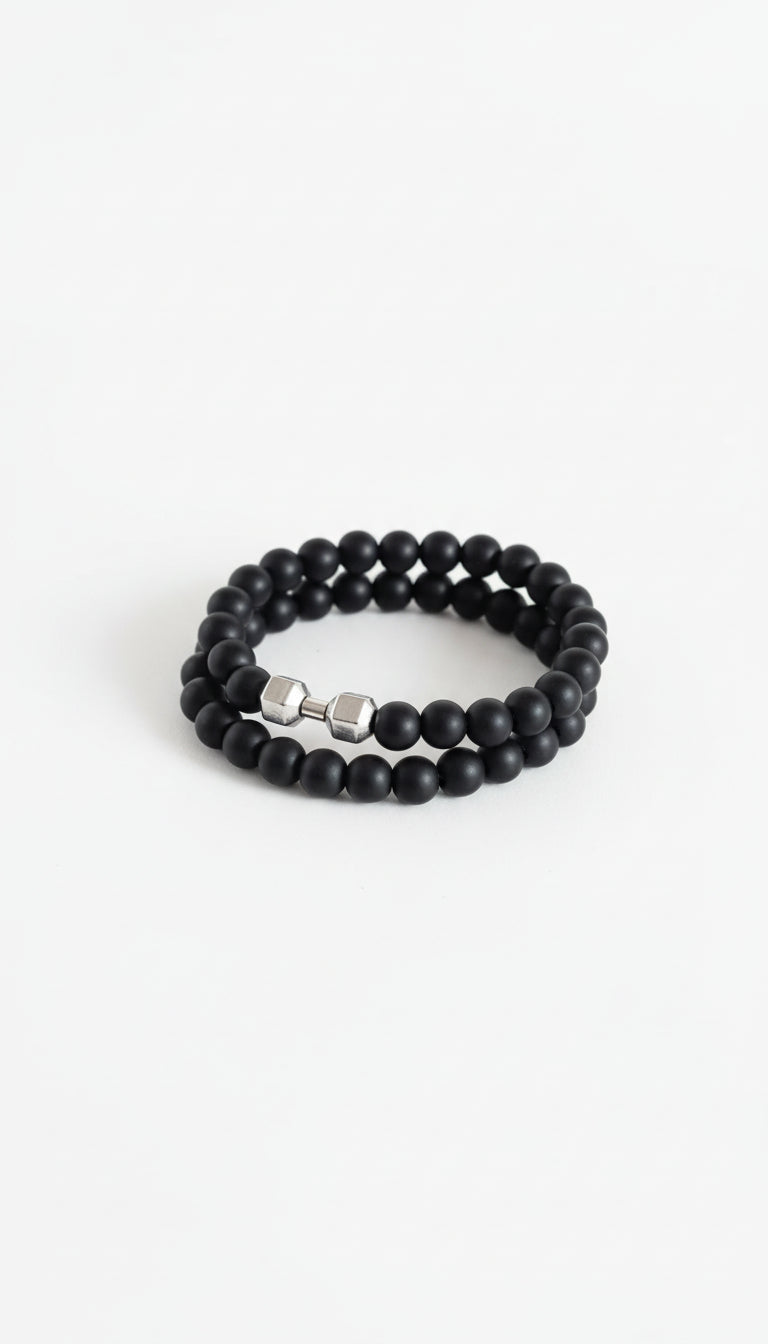 Black Matte Agate Onyx Beads Bracelet Pack of 2