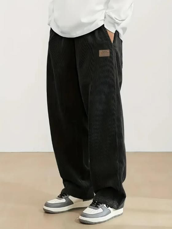 Black Loose Fit Corduroy Cargo Style Trouser